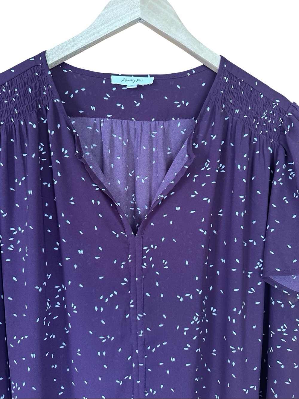 MONDAY FUN Linnette Split Neck Smocked Blouse Mauve 3X - Picture 3 of 7
